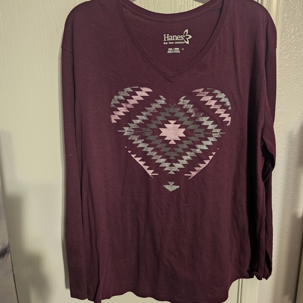 Hanes Maroon Long Sleeve with Geometric Heart